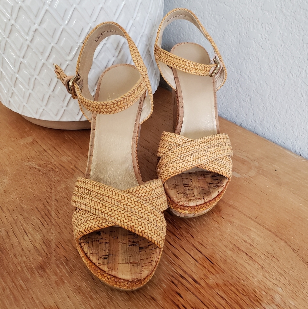 Stuart Weitzman raffia wedge sandals 7